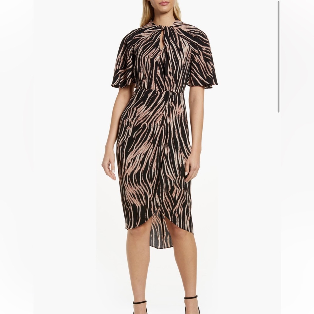Maggy London Black and Pink Zebra Print Midi Dress